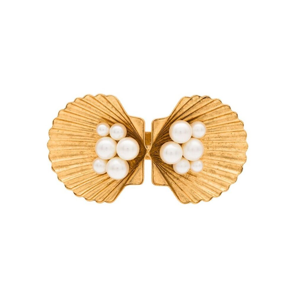 Jennifer Behr "Maricela" Seashell Earrings in Gold w Pearl